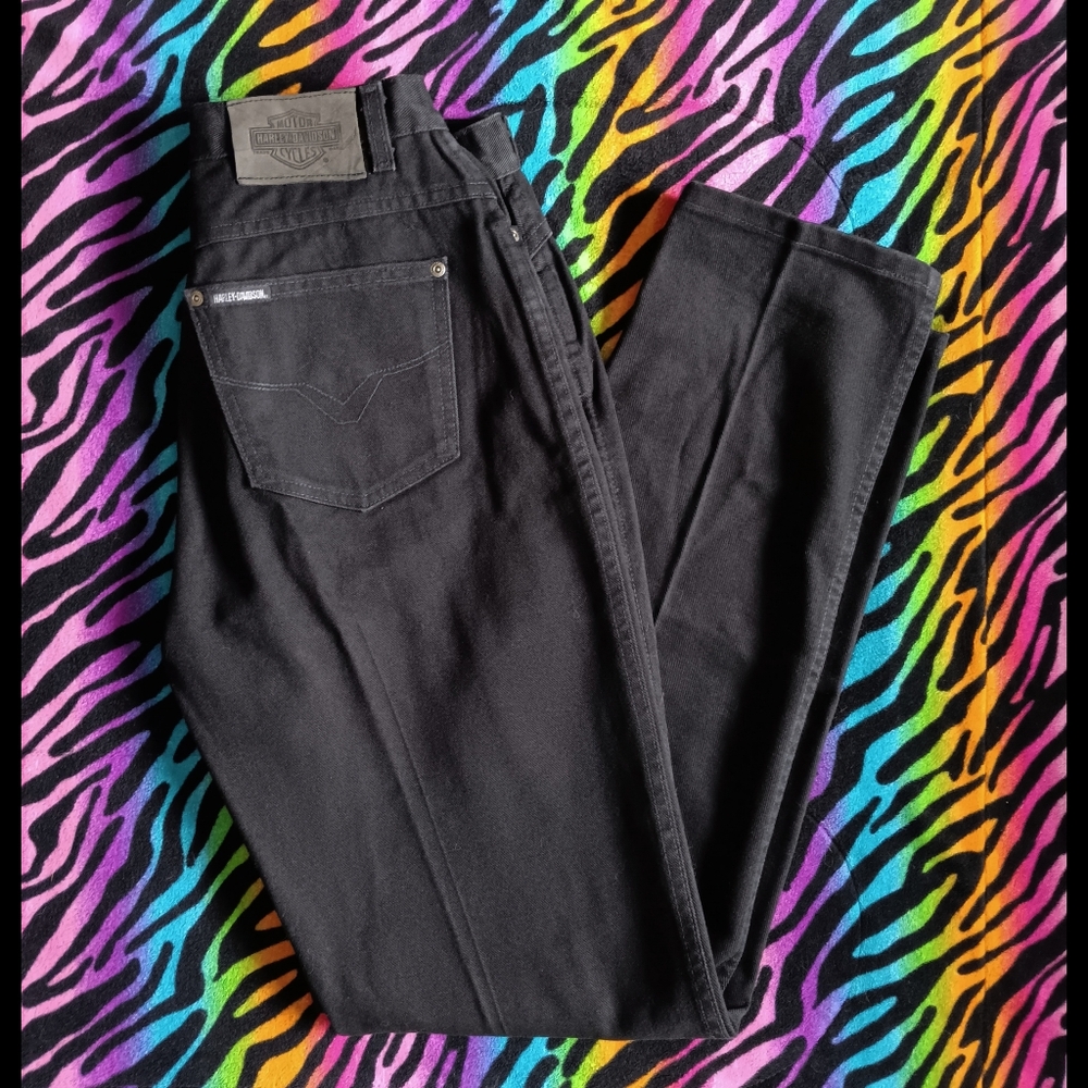 🖤🧡 Vintage Y2K Harley Davidson Black Jeans Straight Womens 12 Long Biker
